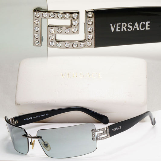 Versace Sunglasses 2004 Vintage Black Grey Mirror Rimless 2010-B 1001/88 140124