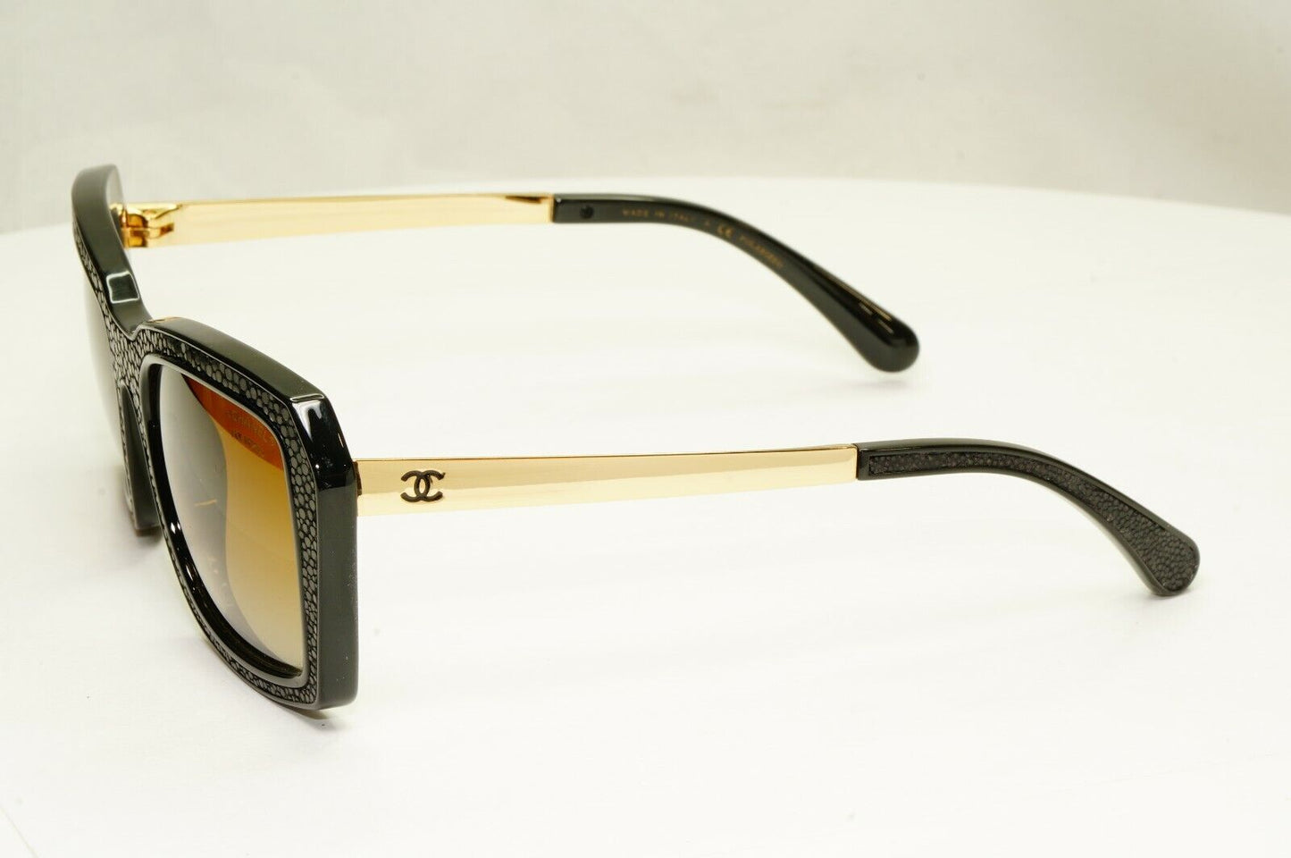 Chanel Stingray Leather Sunglasses Polarized Black Gold Brown 6047-Q 622/S9