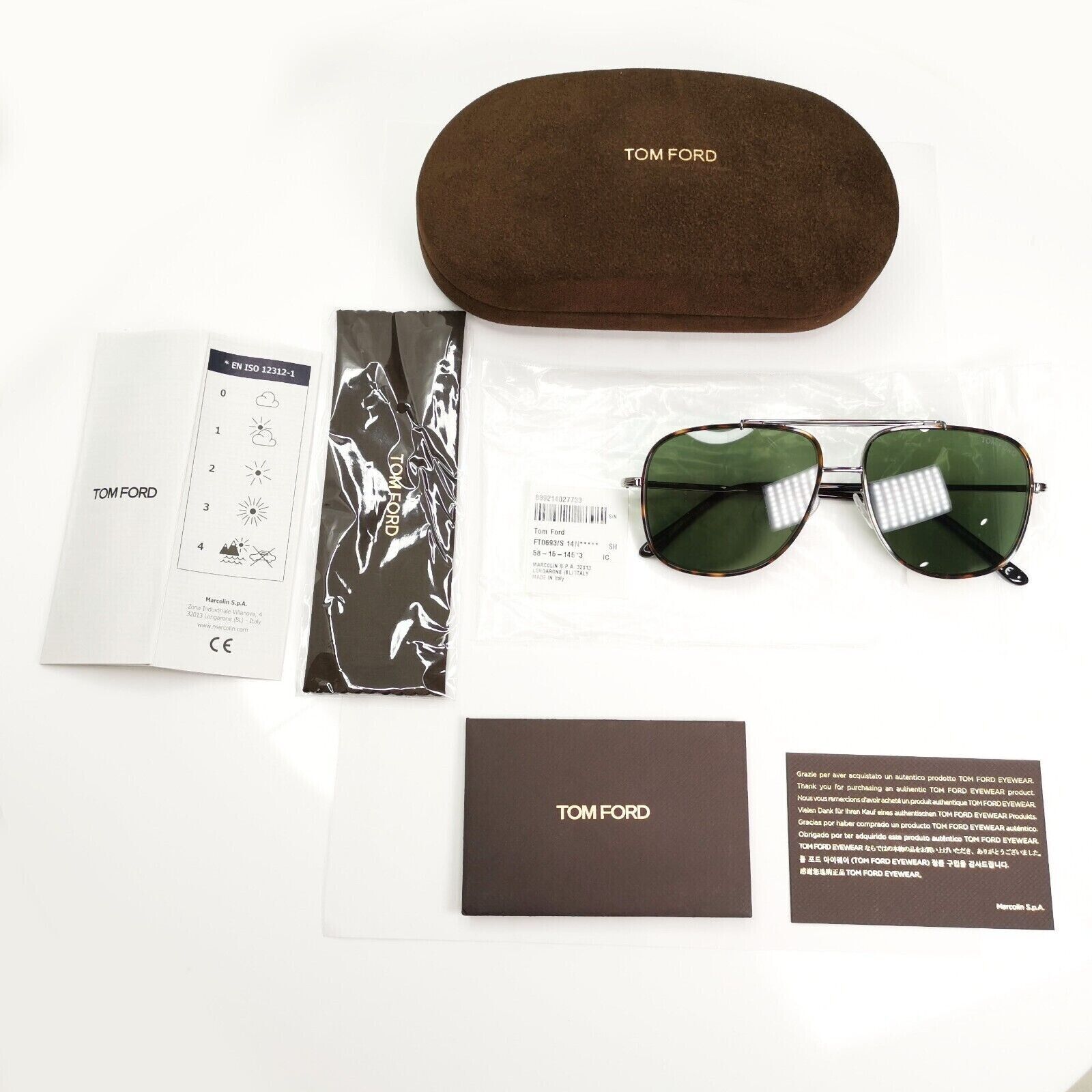Tom Ford Sunglasses Benton Silver Ruthenium Green Pilot TF 693 14N FT0693 [a]
