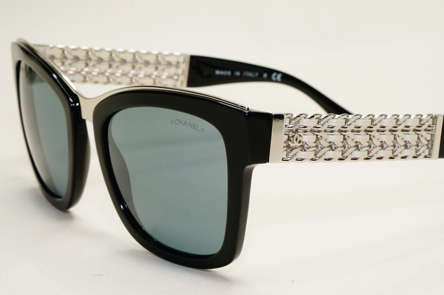 Chanel Sunglasses Black Grey Mirrored Silver Leather Chain 5362-Q c.501/26
