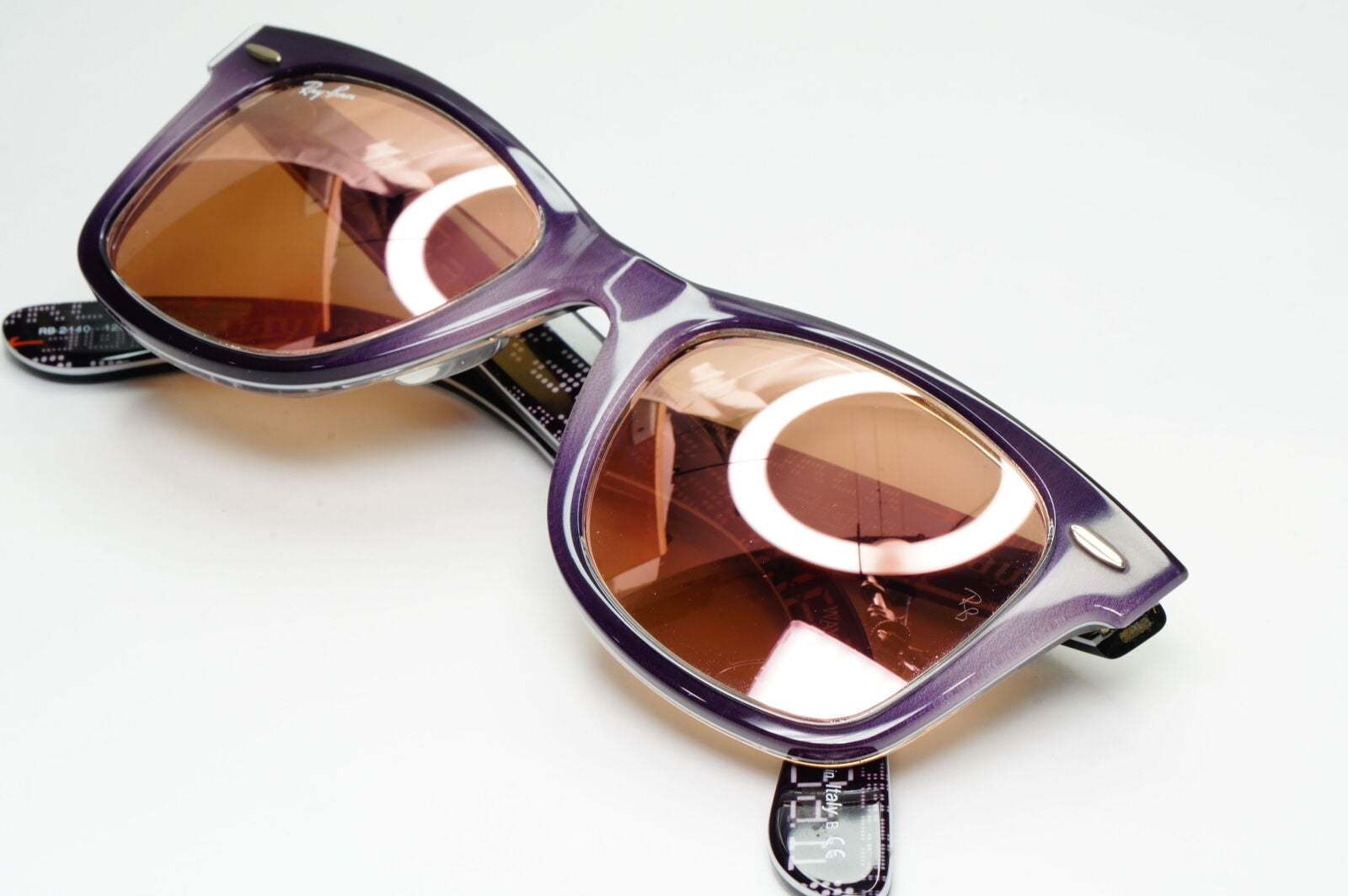 Ray-Ban Wayfarer Sunglasses Prints Pink Copper Mirror RB 2140 1201/Z2 310323