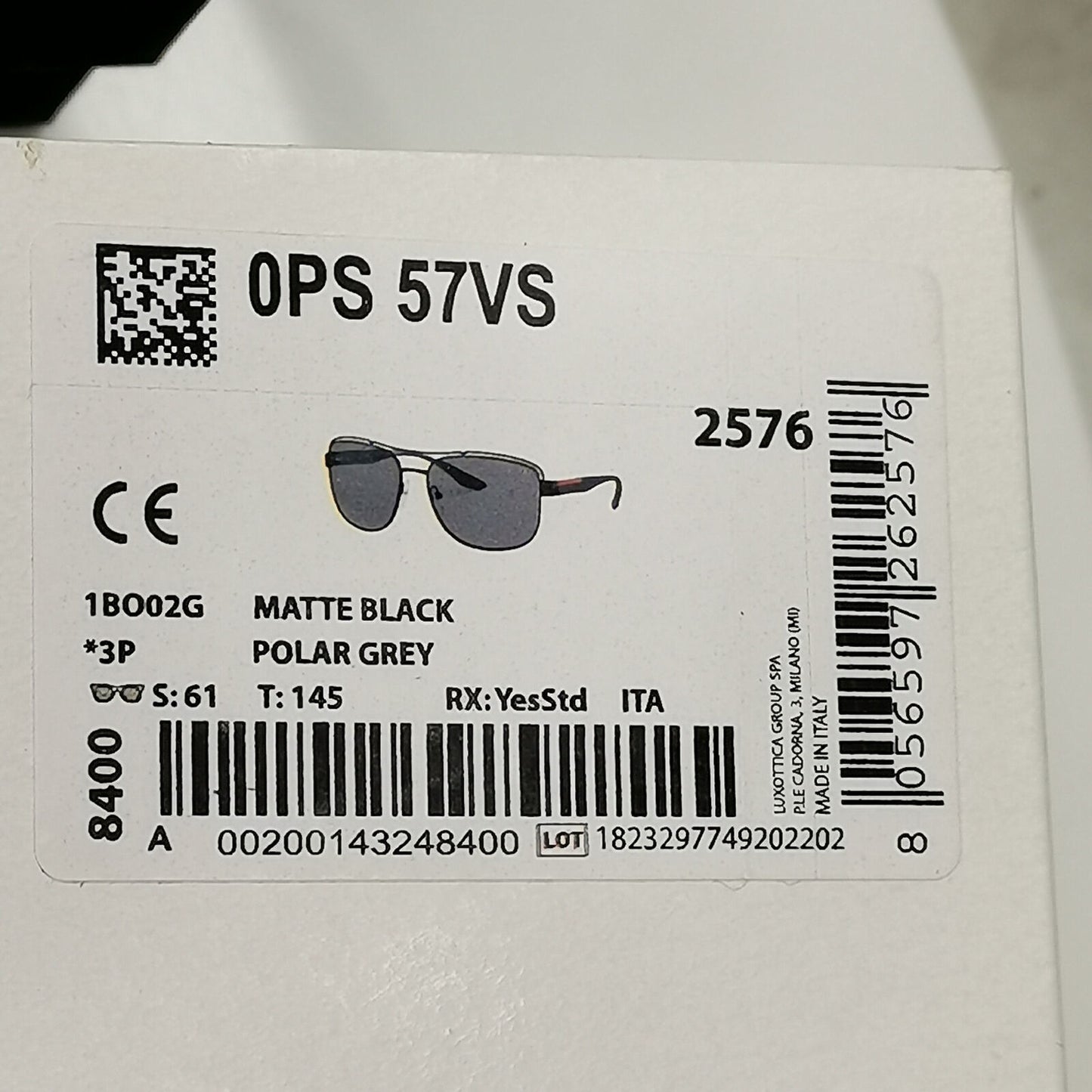 Prada Polarised Sunglasses Black Grey Pilot Metal PS57VS SPS 57V 1BO-02G