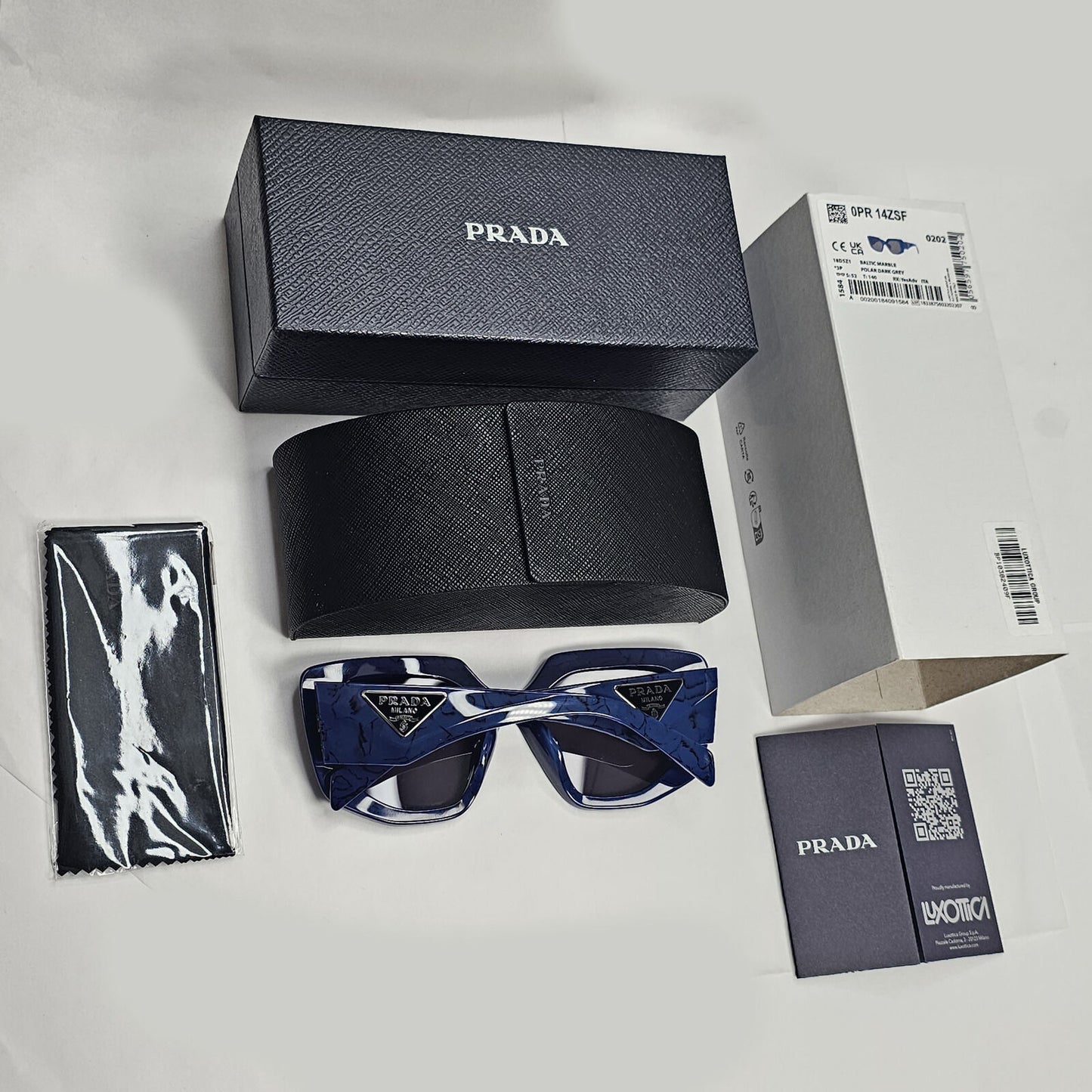 Prada Sunglasses Polarised Blue Marble Triangle Square PR14ZSF SPR 14Z-F 18D-5Z1