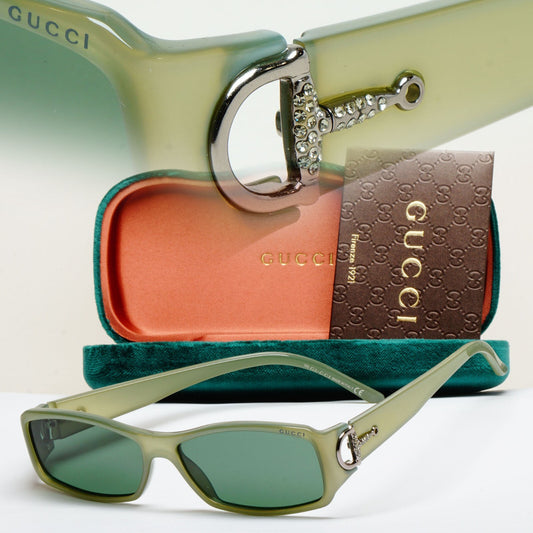 Gucci Sunglasses 2007 Vintage Horsebit Green Azure Opal Rectangle GG 2583 EML