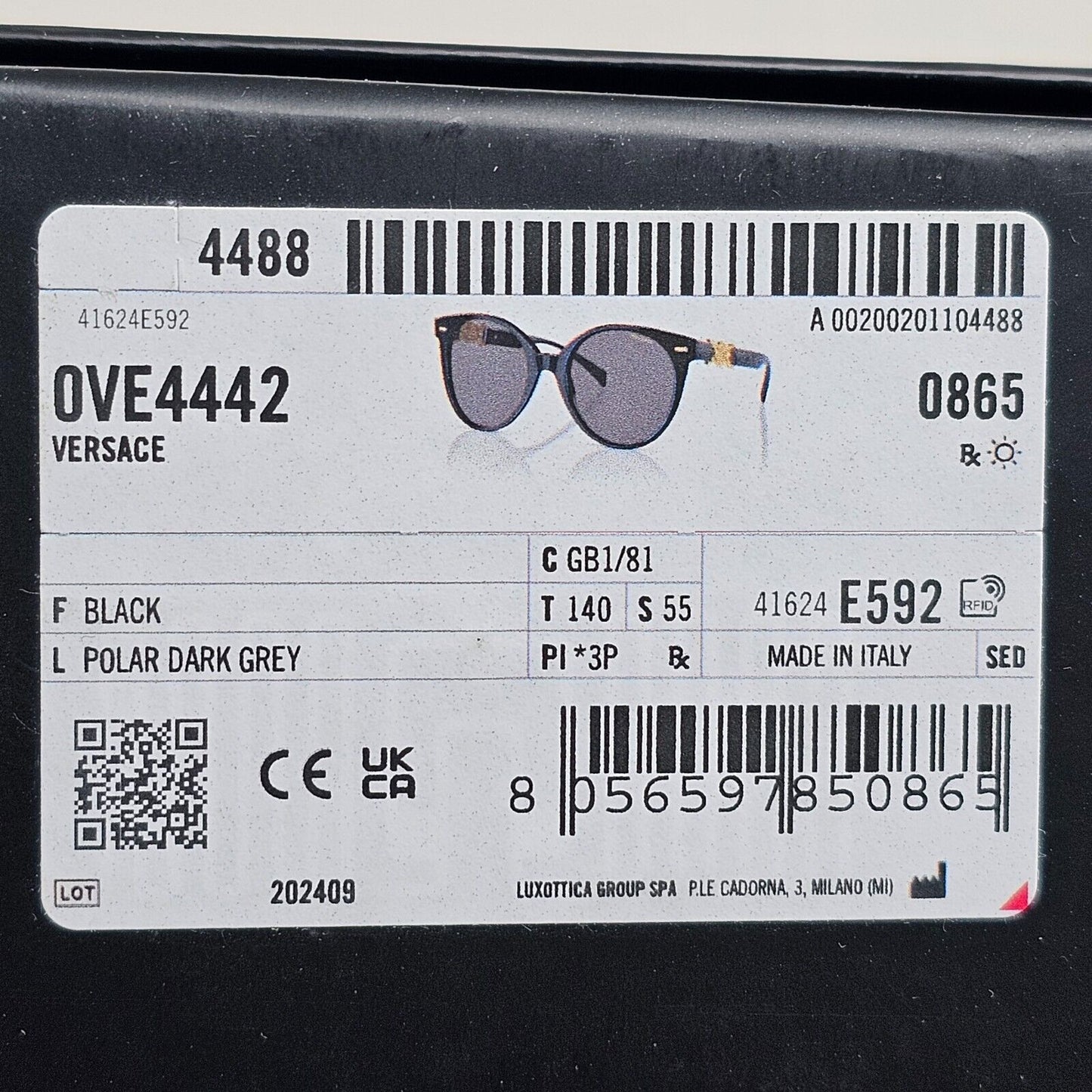 Versace Sunglasses Polarized Black Gold Medusa Grey Round MOD VE 4442 GB1/81