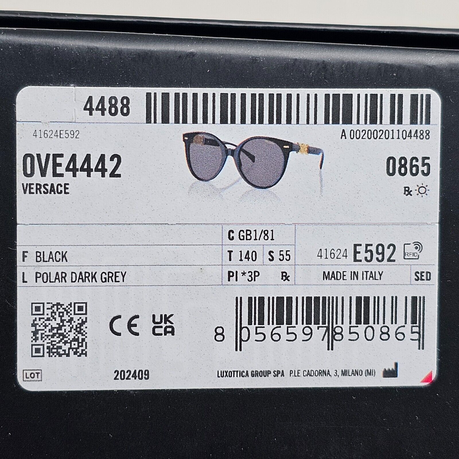 Versace Sunglasses Polarized Black Gold Medusa Grey Round MOD VE 4442 GB1/81