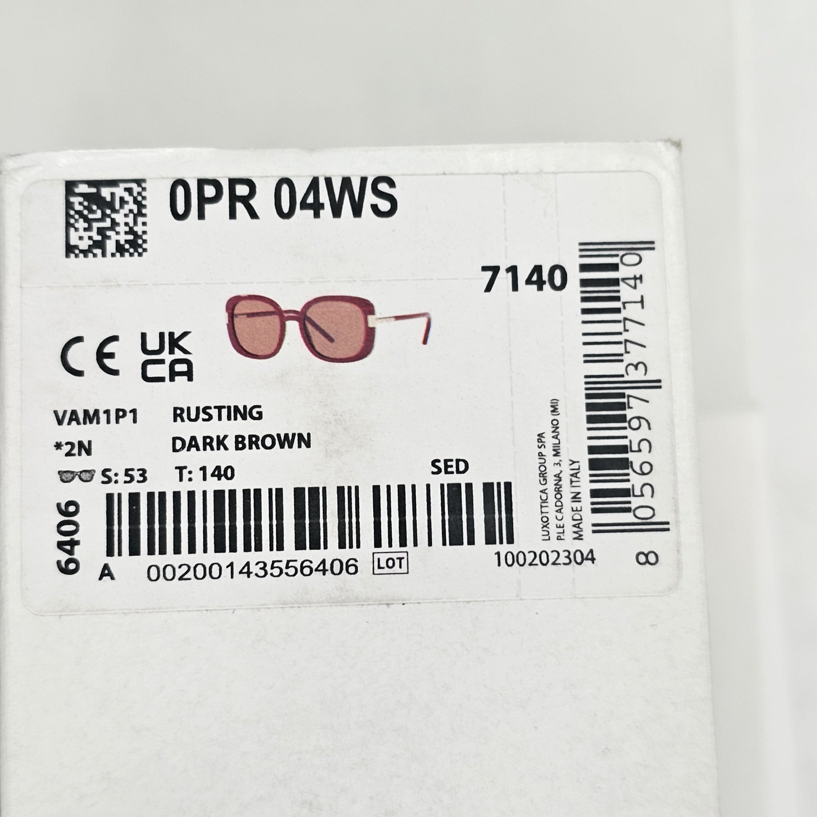 Prada Sunglasses Brown Square Gold PR04WS SPR 04W VAM-1P1 53mm