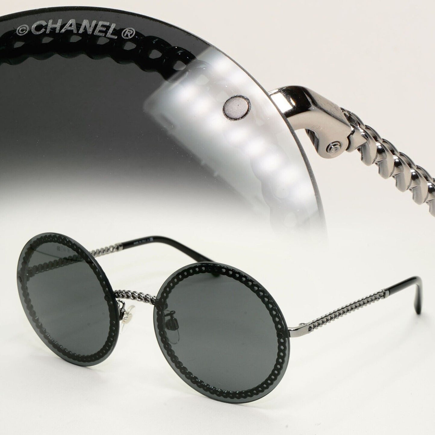 Chanel Sunglasses Chain Round Rimless Metal Gunmetal Grey CH 4245 c.108/S4