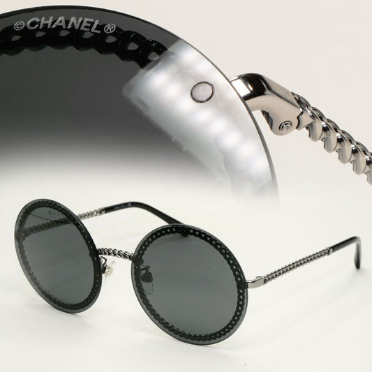 Chanel Sunglasses Chain Round Rimless Metal Gunmetal Grey CH 4245 c.108/S4