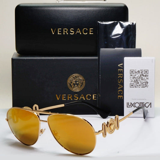 Versace Sunglasses Gold Mirror Large Metal Pilot MOD VE 2249 1002/7P 65mm