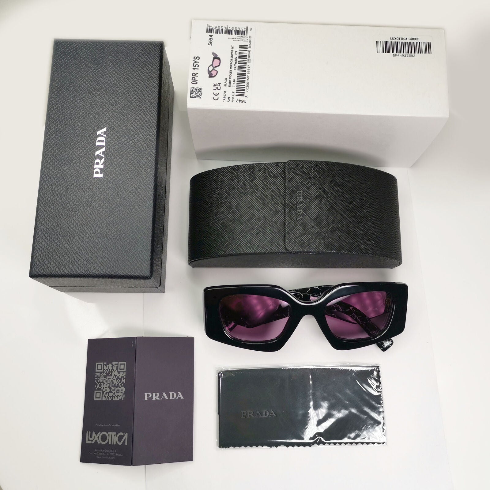 Prada Symbole Sunglasses Black Violet Marble Triangle PR15YS SPR 15Y 1AB-07Q