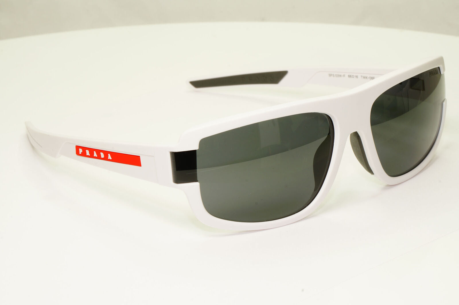 Prada White Black Sunglasses Mens Rectangle Red Stripe SPS 03W F PS03WFS TWK-06F