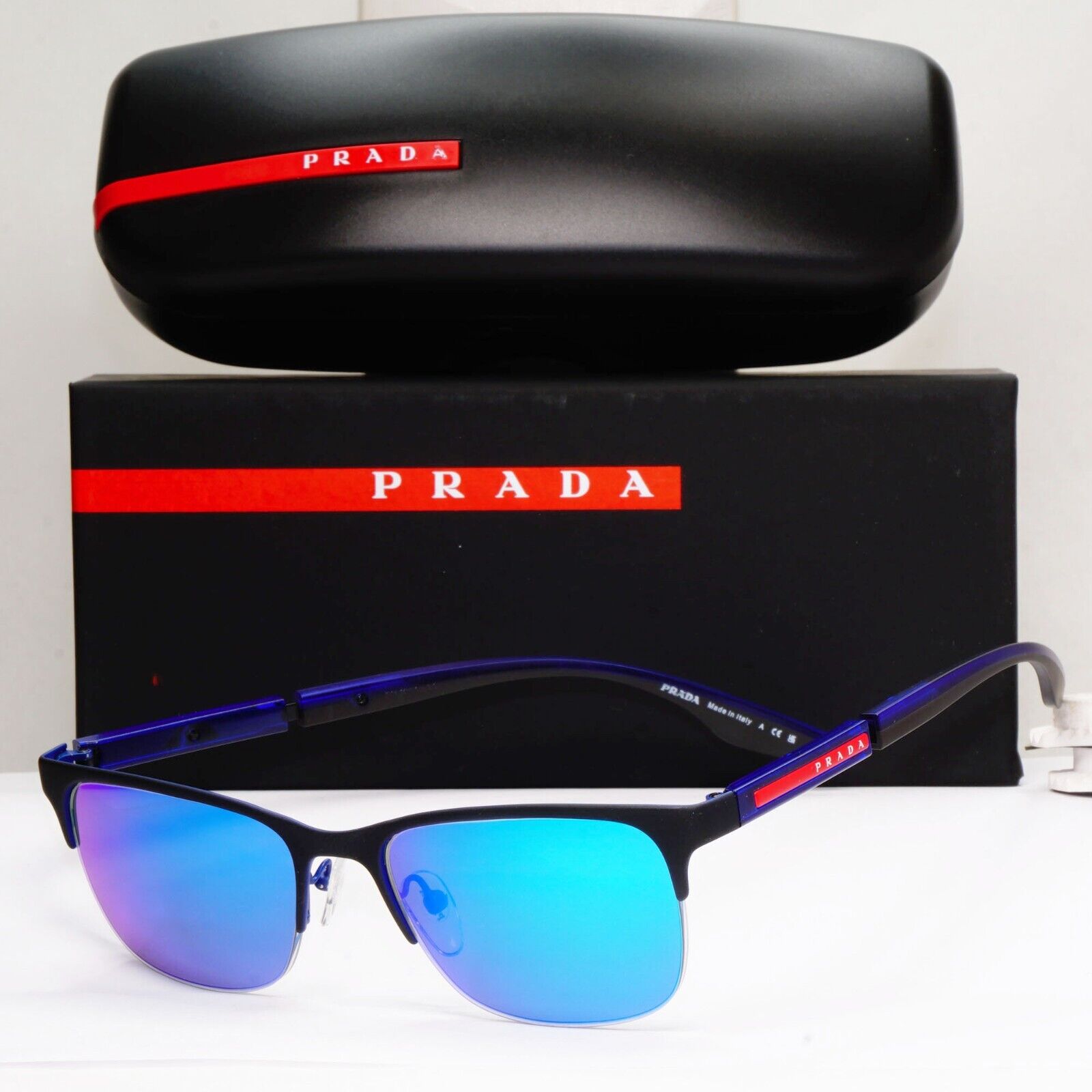Prada Sunglasses Polarized Blue Mirror Black PS55OV VPS 55O 16C-1O1 52mm [a]
