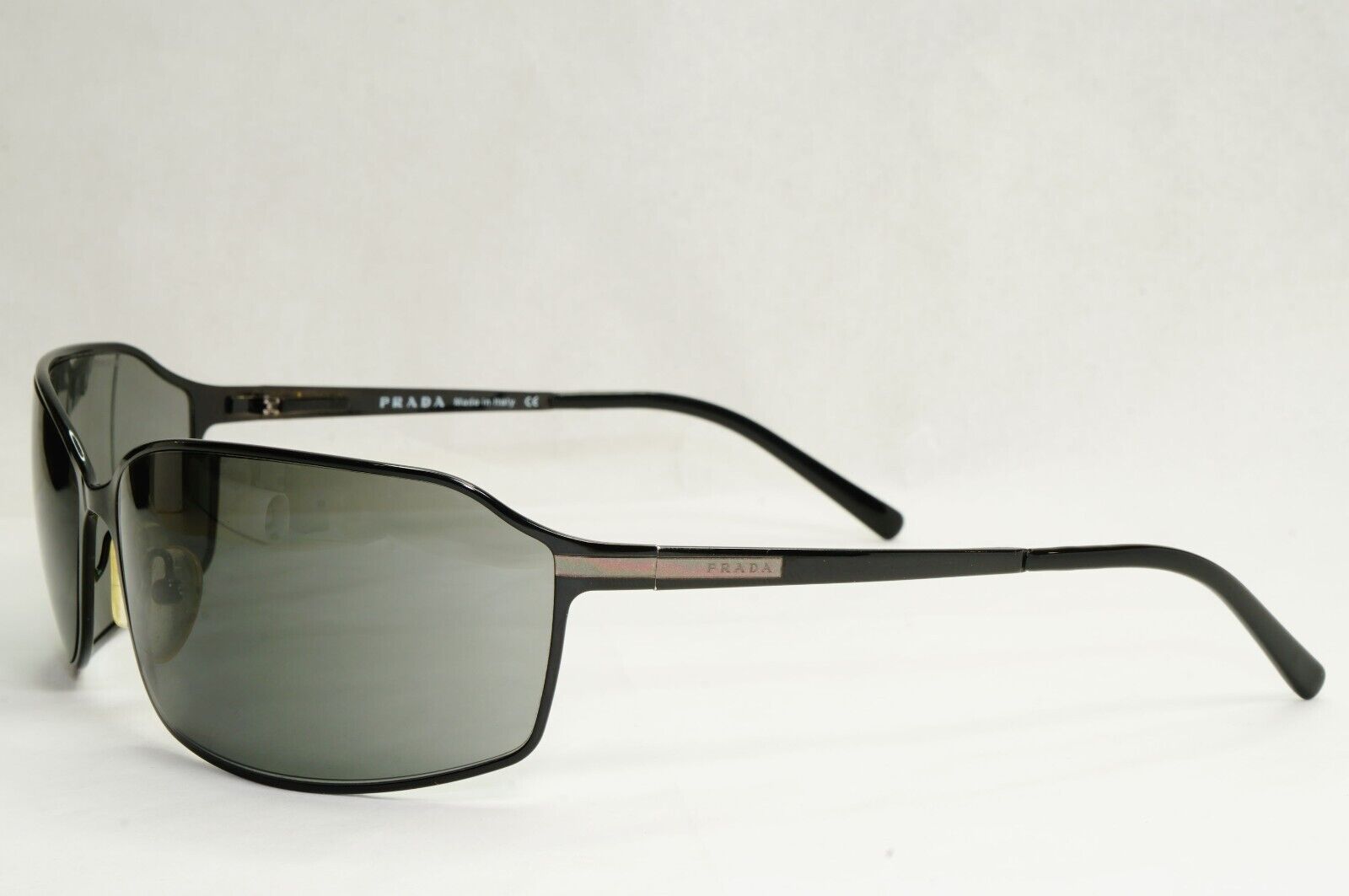 Prada Sunglasses 2006 Vintage Black Grey Wrap Metal PR58GS SPR 58G 1BO1A1 270324