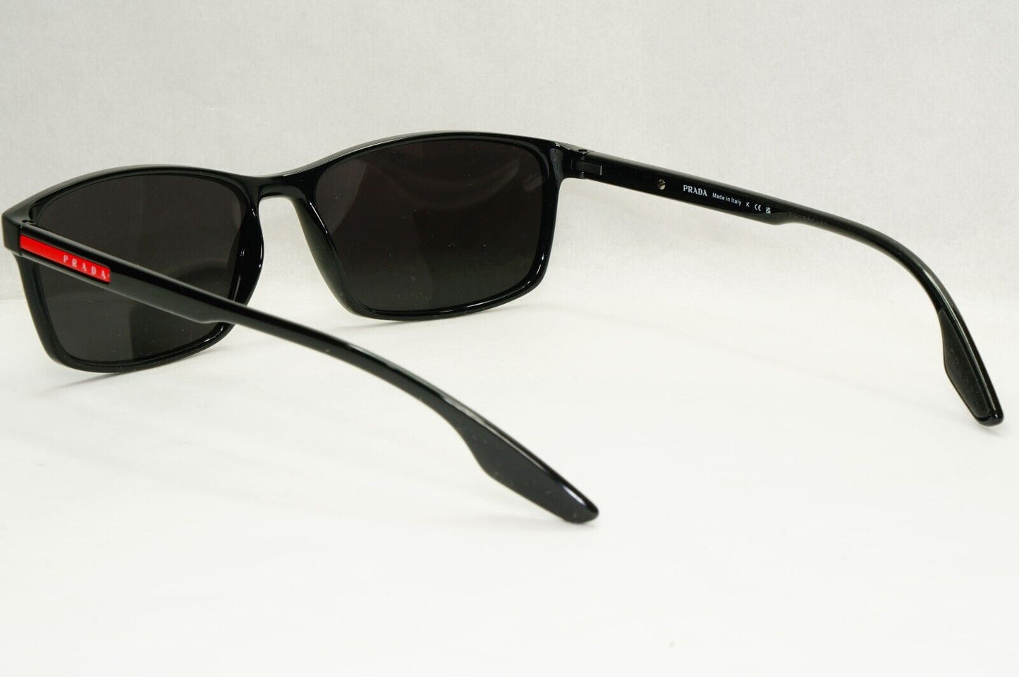 Prada Sunglasses Black Rectangle Glossy Red Stripe PS04MV VPS 04M 1AB-1O1 56mm