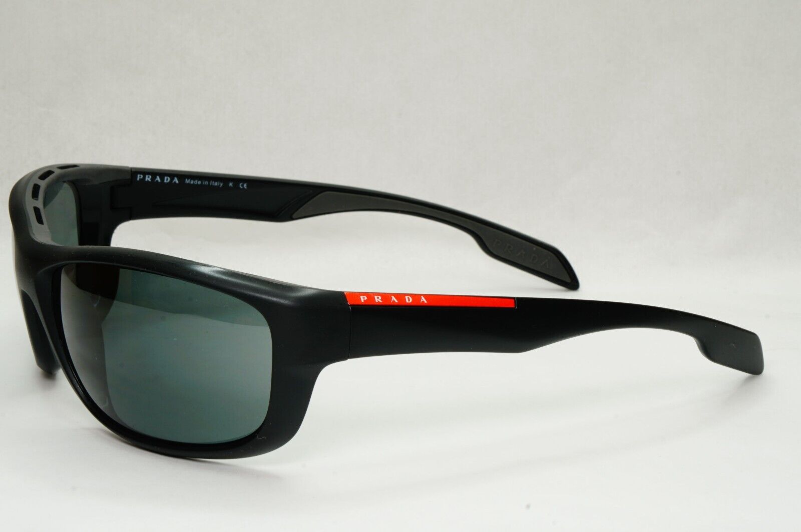 Prada Sunglasses Black Wrap Linea Rossa Red Stripe PS04NS SPS 04N 1BO-1A1 65mm