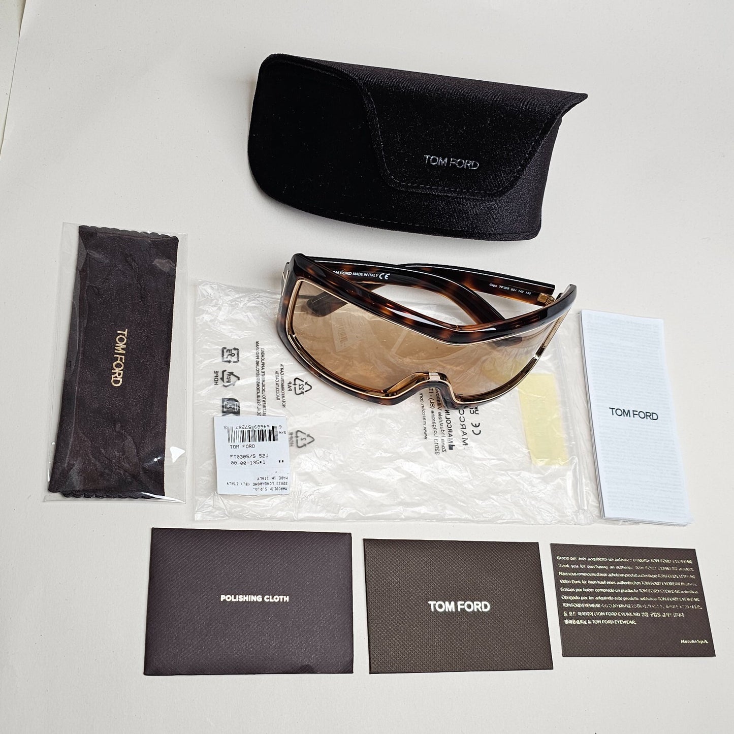 Tom Ford Sunglasses Olga Sunglasses Shield Ski Large Brown Tortoise TF 305 52J