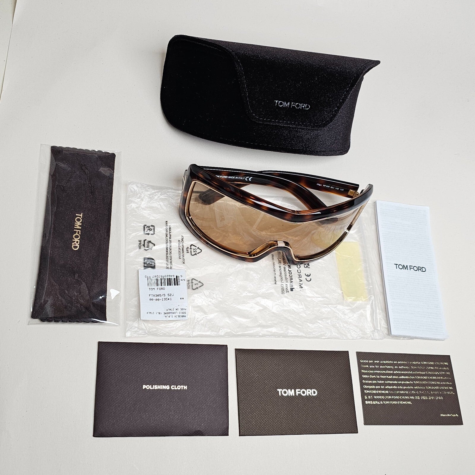 Tom Ford Sunglasses Olga Sunglasses Shield Ski Large Brown Tortoise TF 305 52J