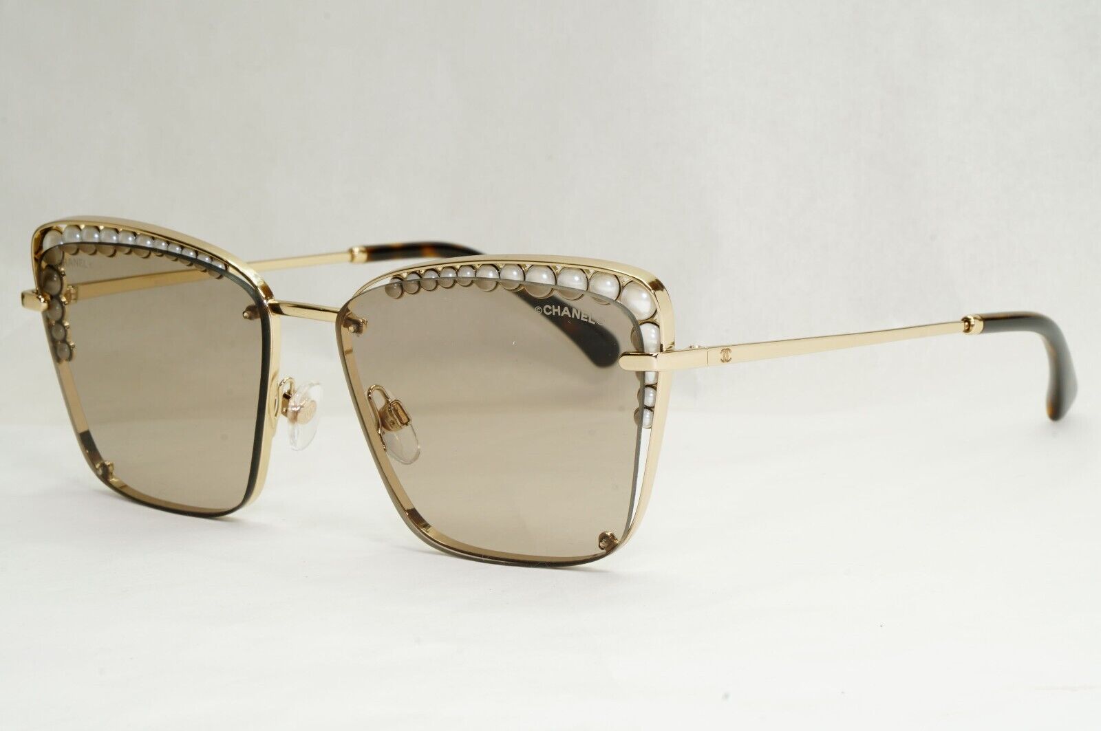 Chanel Sunglasses Pearl Gold Square Metal Brown 2N 4235-H c.395/3 57mm