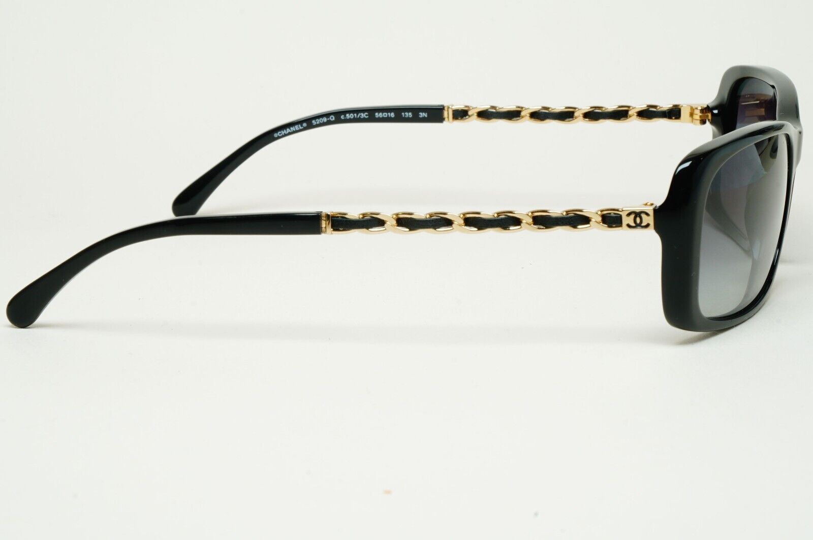 Chanel Sunglasses Black Gold Leather Chain Rectangle 5209-Q c.501/3C 050225