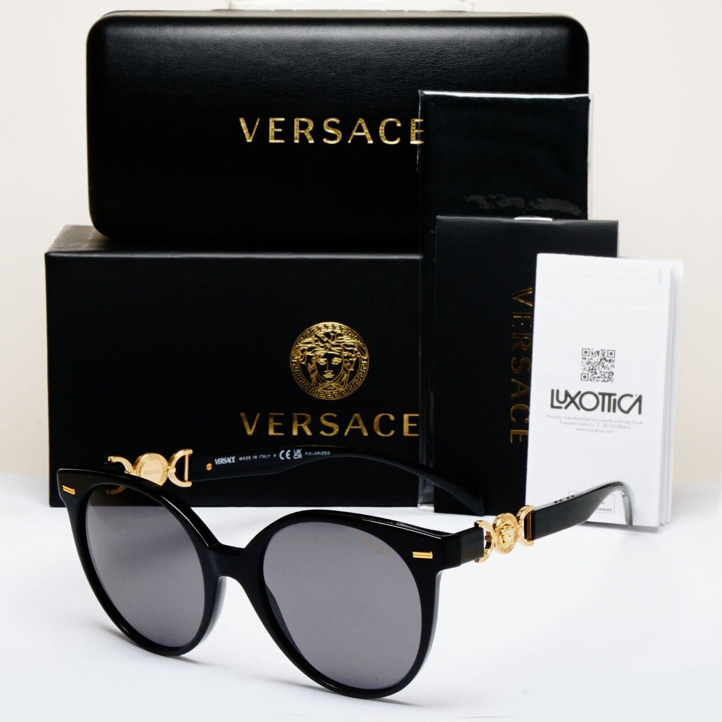 Versace Sunglasses Polarized Black Gold Medusa Grey Round MOD VE 4442 GB1/81