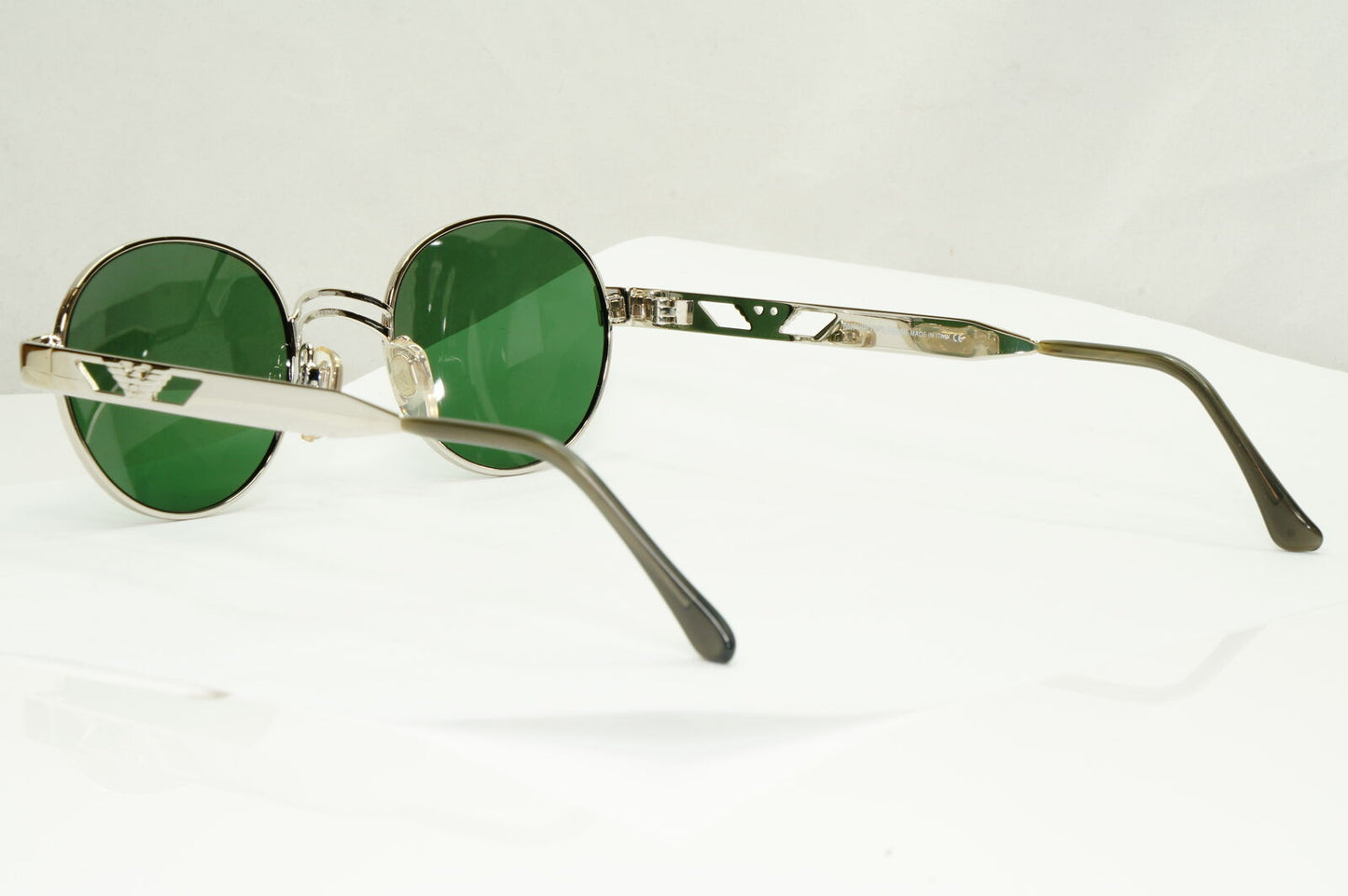 Emporio Armani Sunglasses 1997 Vintage Silver Round Green Eagle Metal 023-S 707