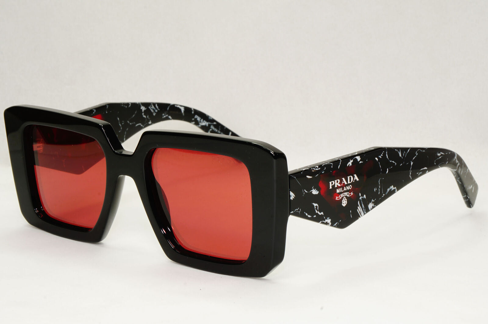 Prada Sunglasses Black Red Mirror Marble Square Triangle PR23YS SPR 23Y 1AB-06Q