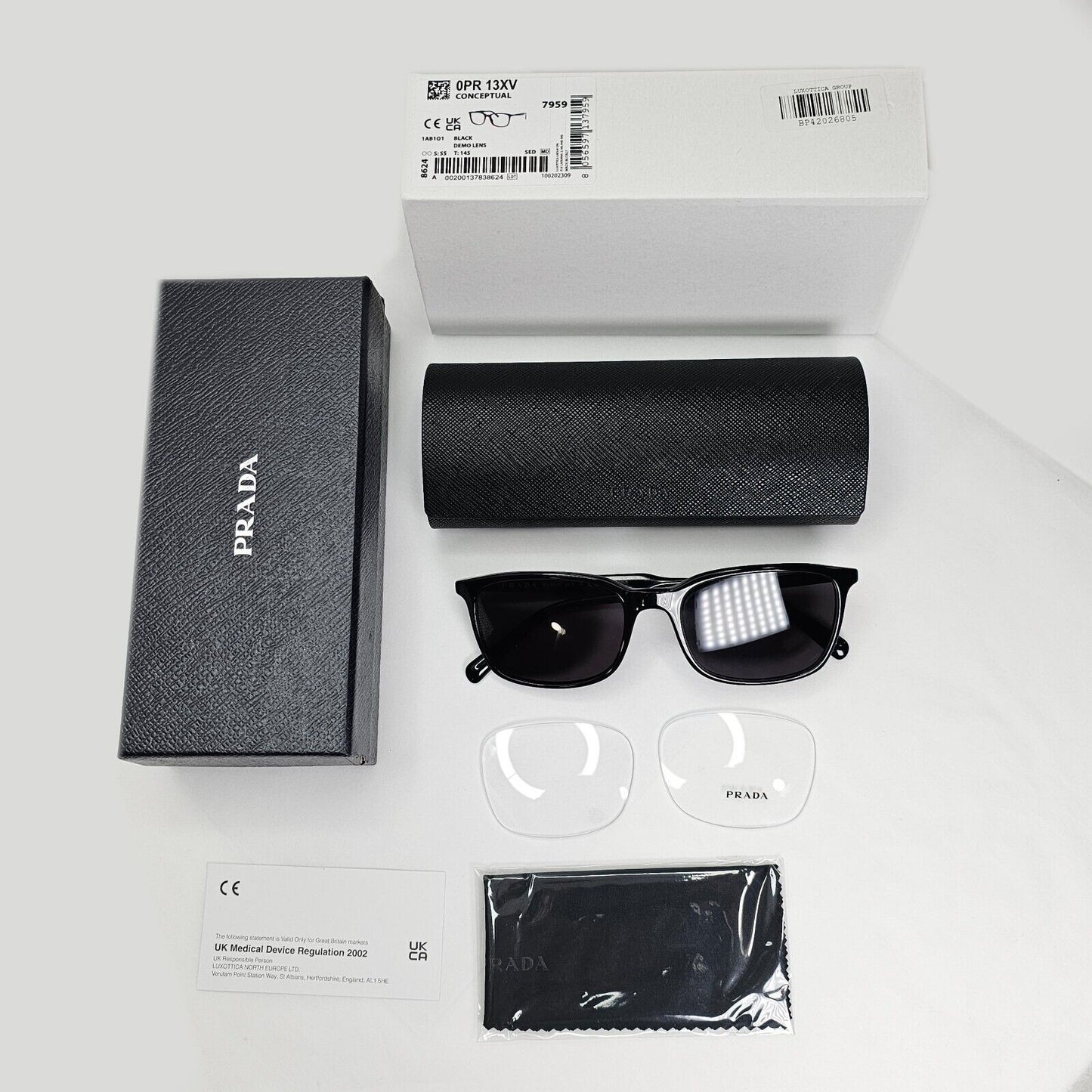 Prada Sunglasses Black Square Glossy Fashion PR13XV VPR 13X 1AB-1O1 55mm