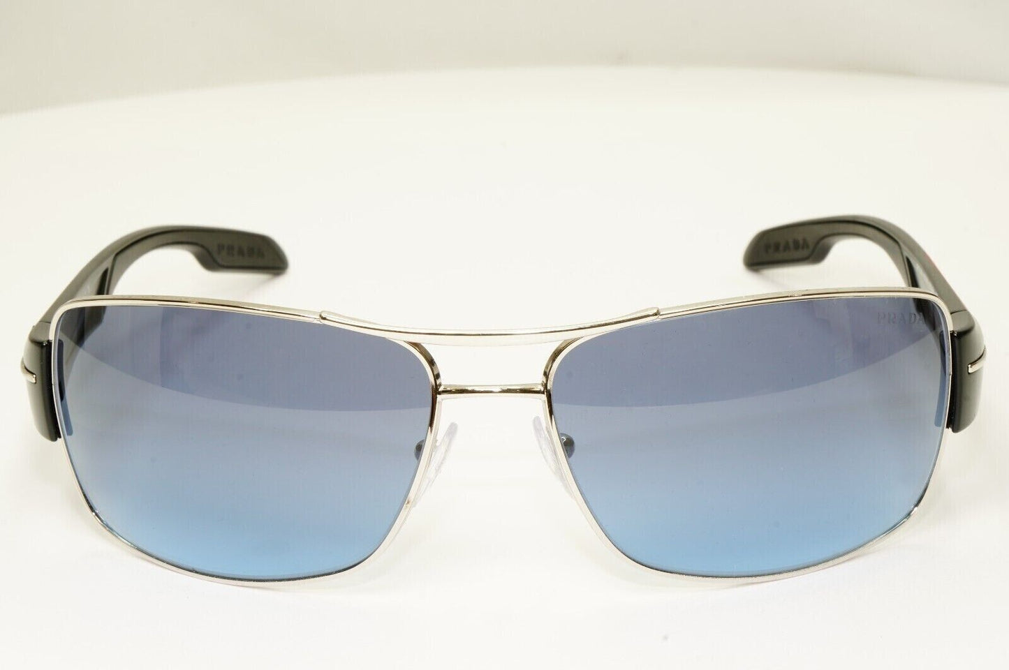 Prada Blue Black Sunglasses Silver Gradient SPS 53N 1BC-5I1 Red Stripe 061223
