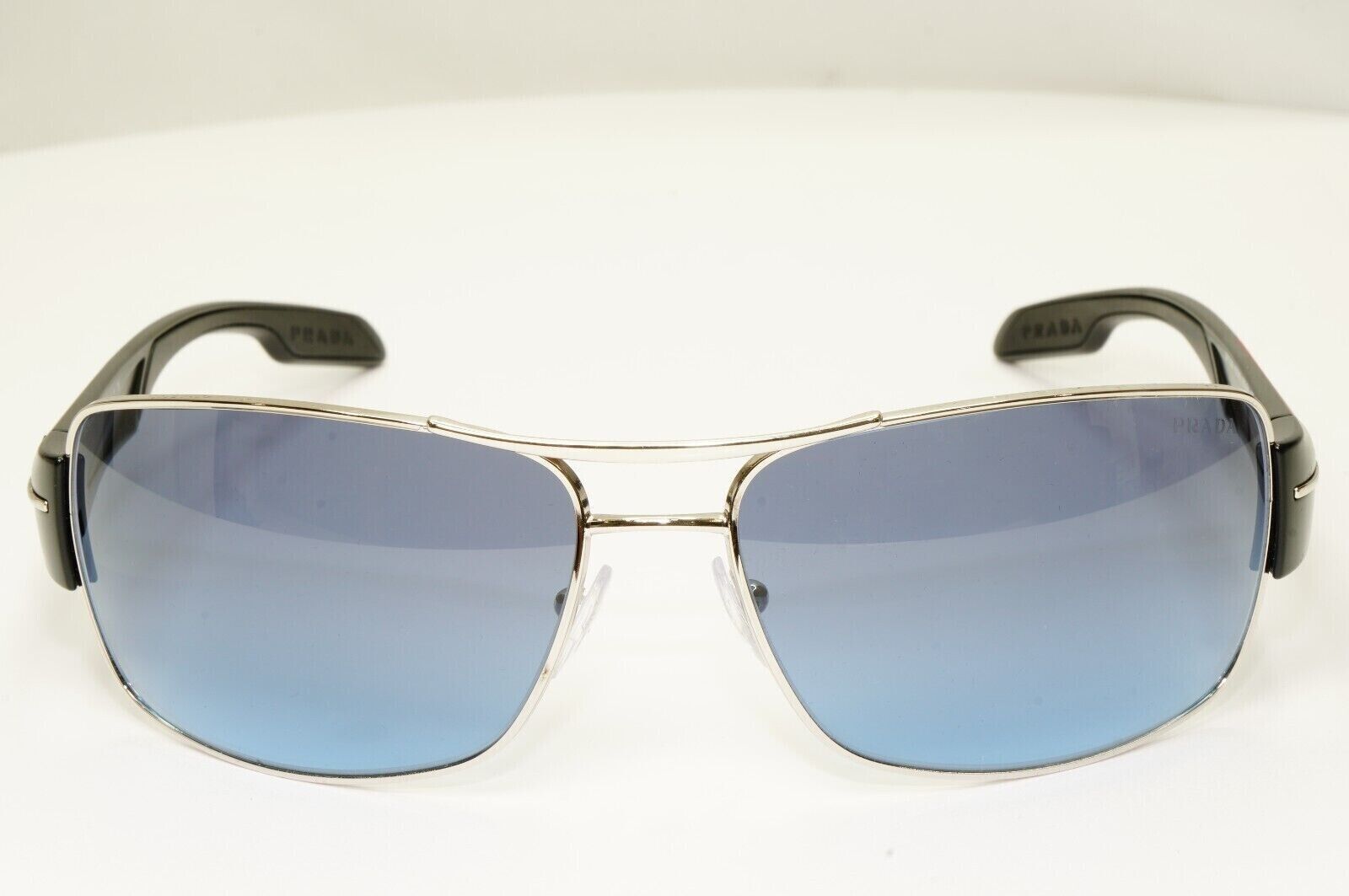 Prada Blue Black Sunglasses Silver Gradient SPS 53N 1BC-5I1 Red Stripe 061223