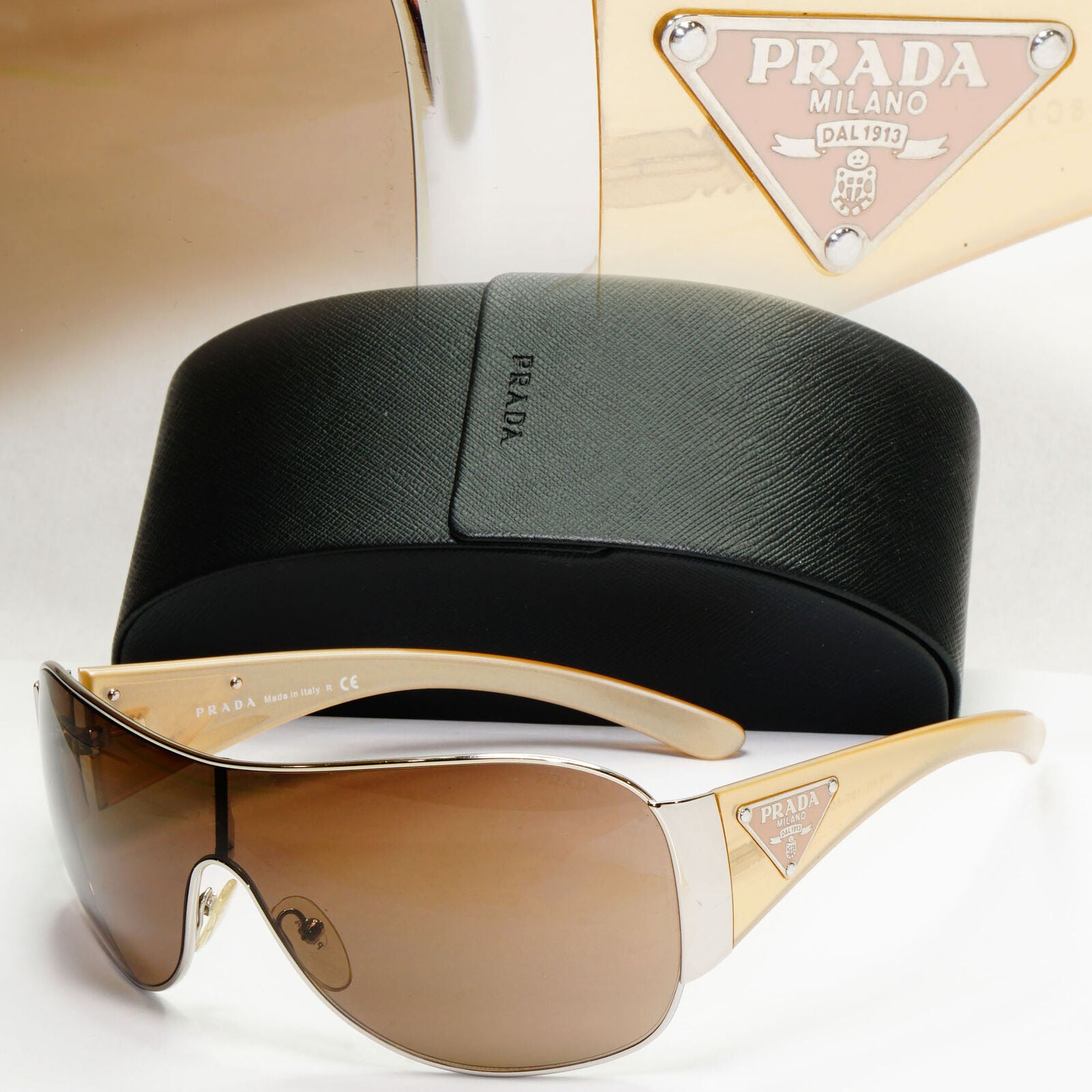 Prada Sunglasses 2010 Triangle Shield Silver Brown PR57LS SPR 57L 1BC-8C1 191223