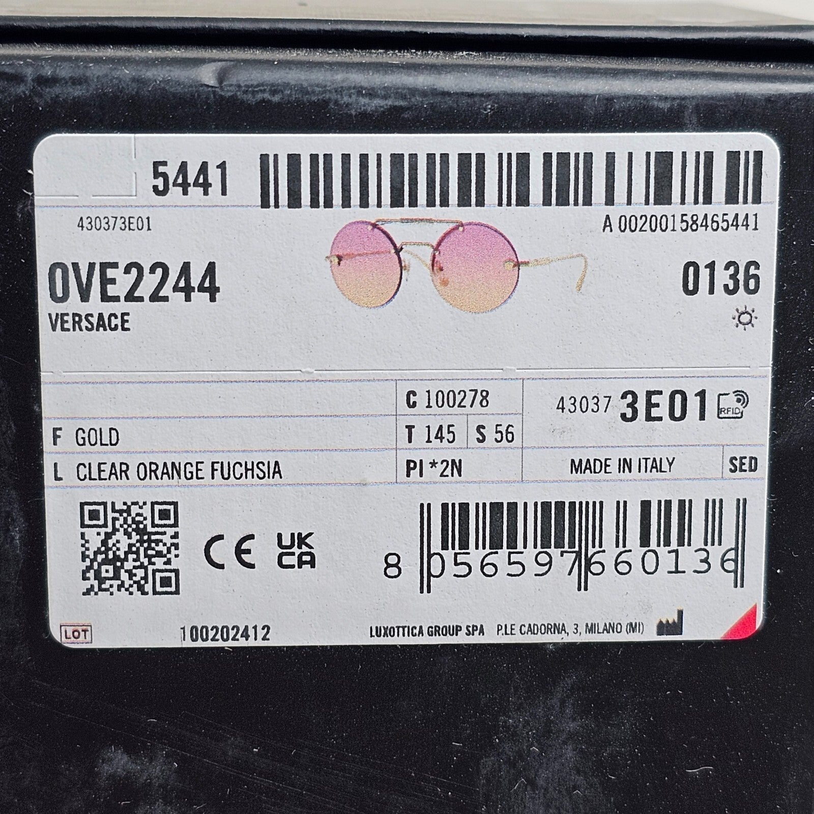 Versace Sunglasses Rimless Round Gold Fuchsia Orange MOD 2244 1002/78