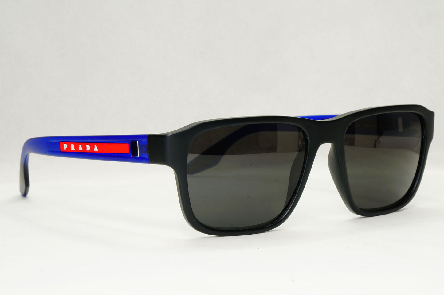 Prada Sunglasses Black Blue Rubber Square Red Stripe PS04NV VPS 04N 15C-1O1 52mm