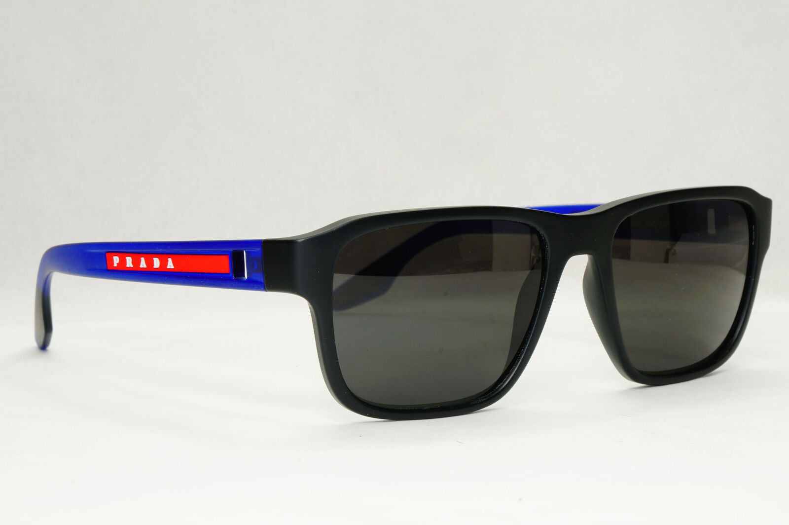 Prada Sunglasses Black Blue Rubber Square Red Stripe PS04NV VPS 04N 15C-1O1 52mm