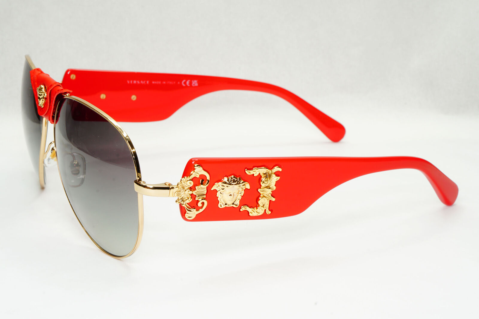 Versace Sunglasses Red Gold Grey Gradient Medusa Pilot MOD VE 2150-Q 1002/11 VV