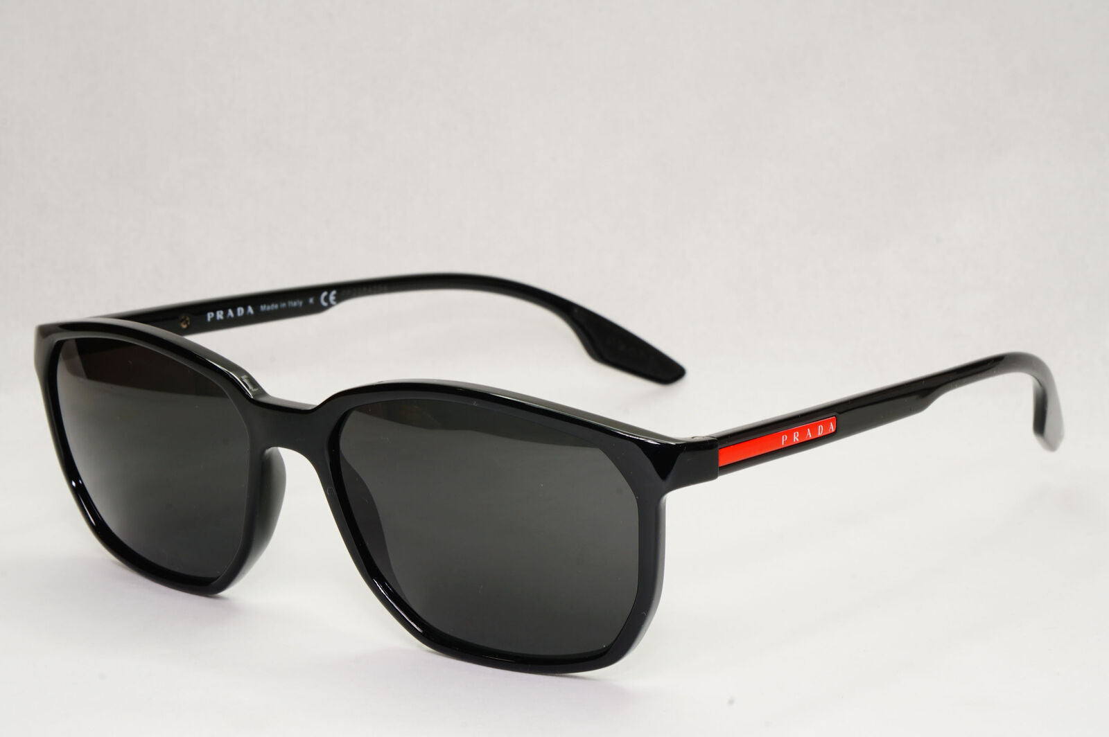 Prada Sunglasses Black Glossy Square Red Stripe PS03MV VPS 03M 1AB-1O1 55mm
