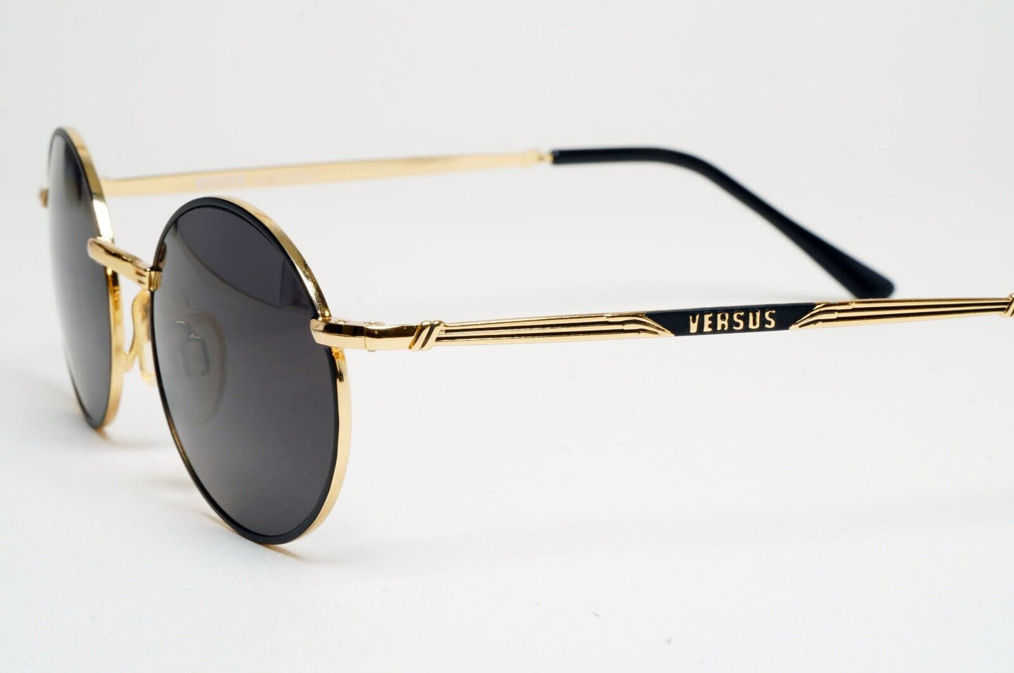 Versus Sunglasses 1996 by Gianni Versace Vintage Round Black MOD E74 COL 59M
