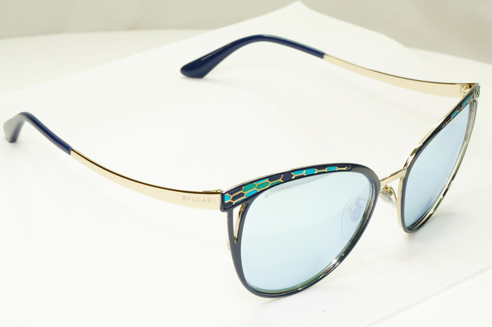 Bvlgari Mirror Gold Blue Sunglasses Square Green Scales BV 6083 2020/6J 050822