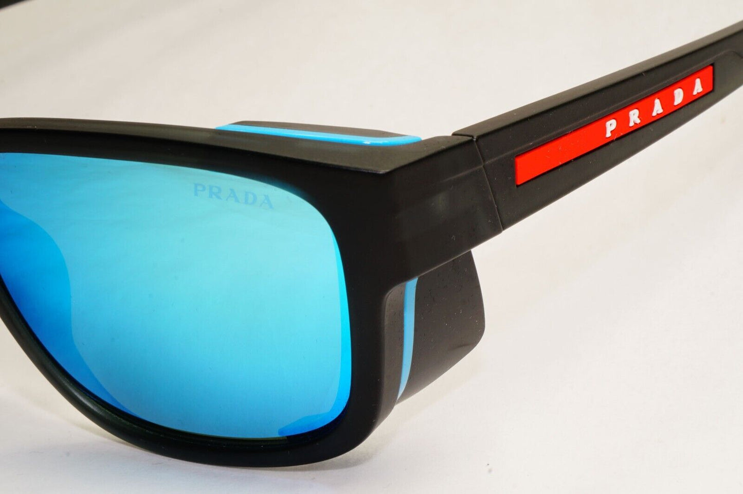 Prada Sunglasses Blue Mirror Grey Rubber Side Shields PS07WS SPS 07W 13C-08R