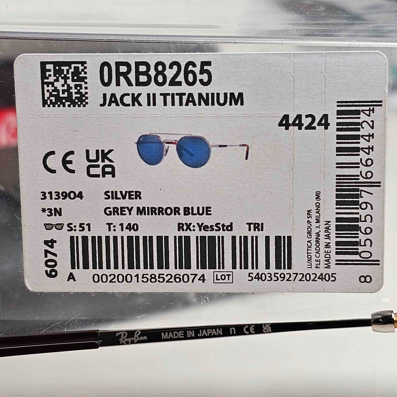 Ray-Ban Sunglasses Jack II Titanium Mirror Blue Silver Grey RB 8265 3139/O4 51mm
