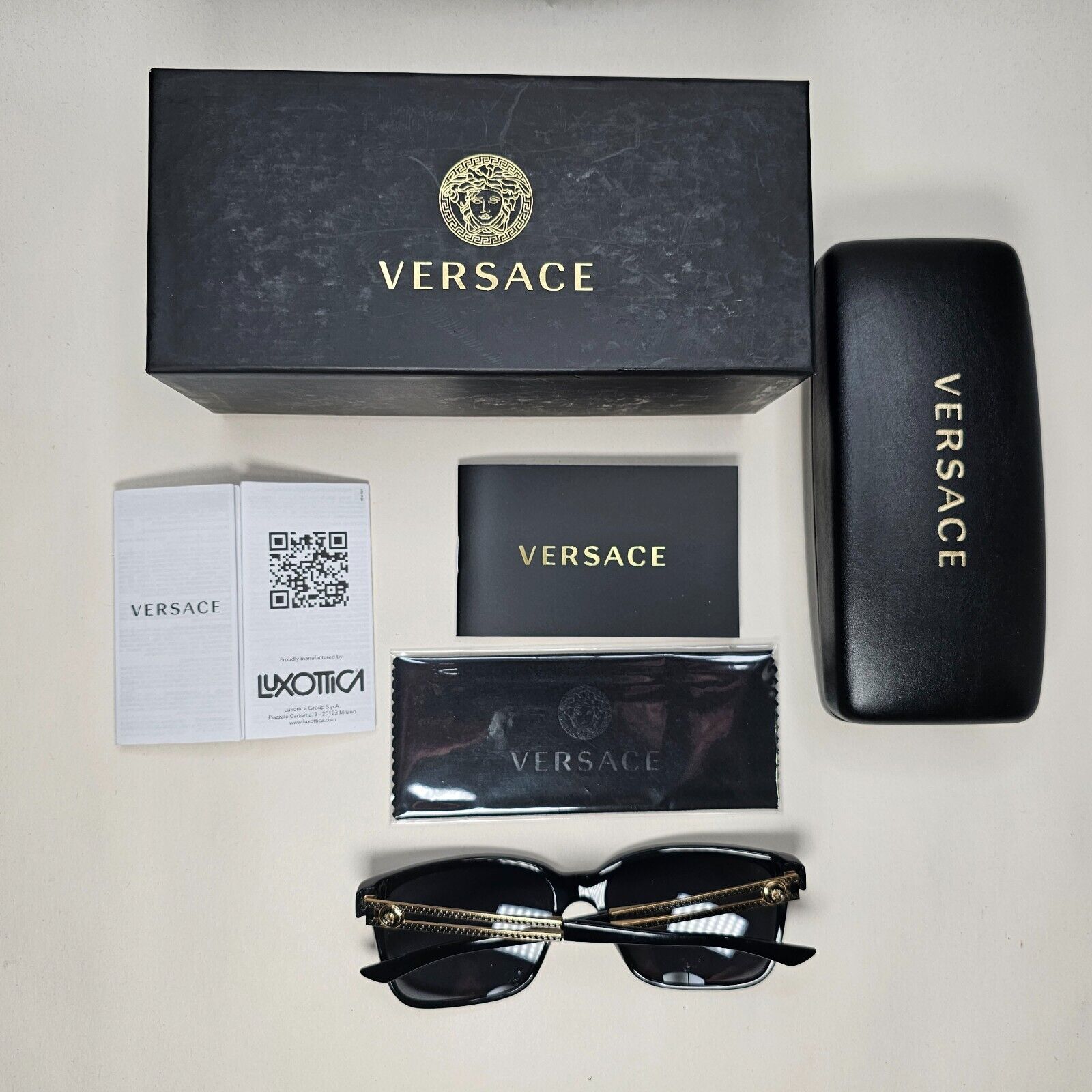 Versace Sunglasses Black Square Gold Medusa Meander MOD VE 4307 GB1/87 58mm