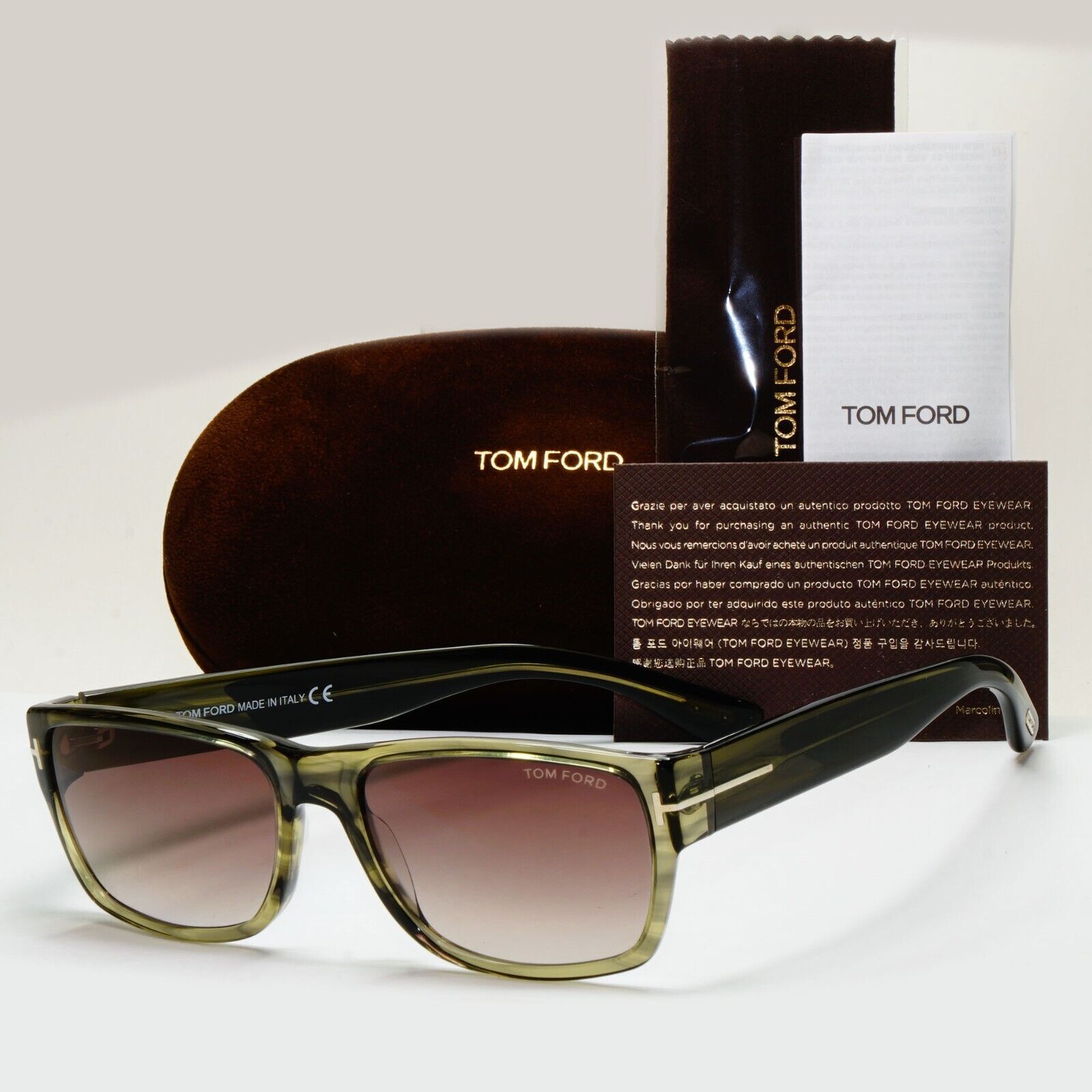 Tom Ford Sunglasses Mason Green Transparent Brown Grad FT0445 TF 445 95K 56mm