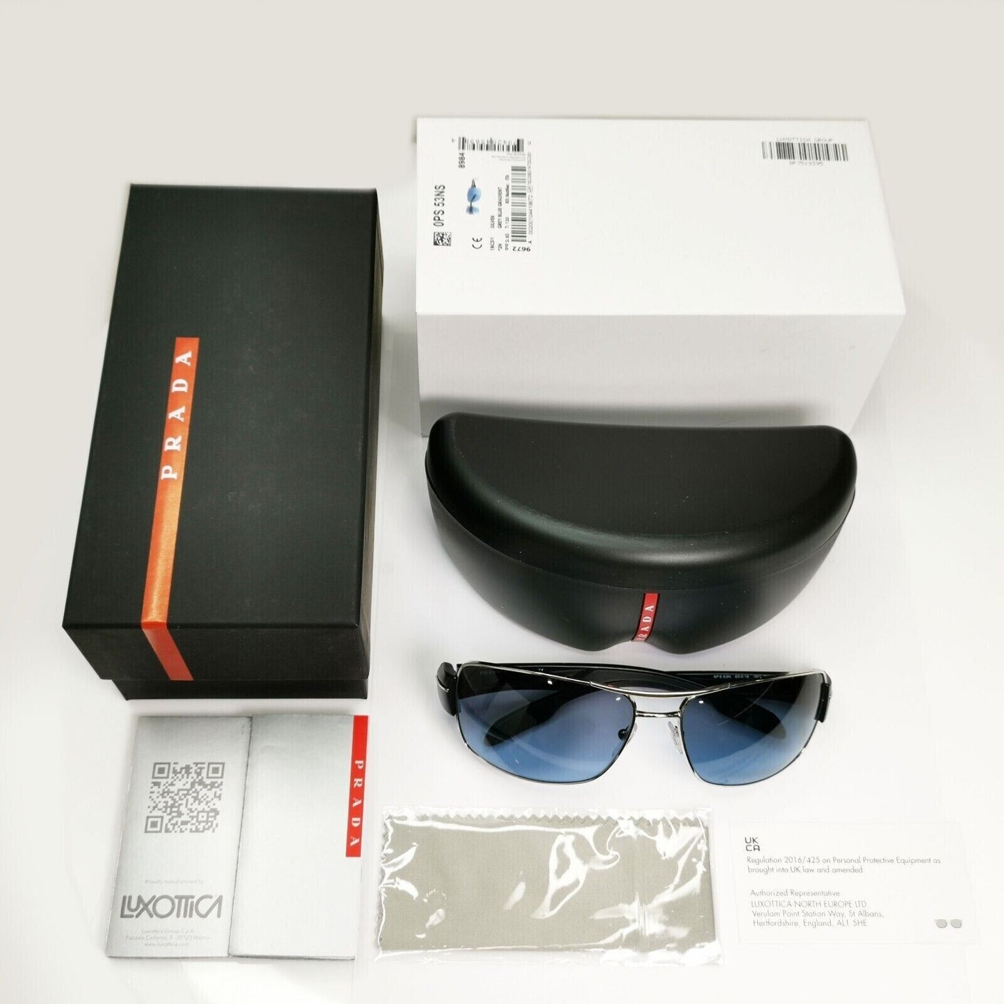 Prada Blue Black Sunglasses Silver Gradient SPS 53N 1BC-5I1 Red Stripe 061223