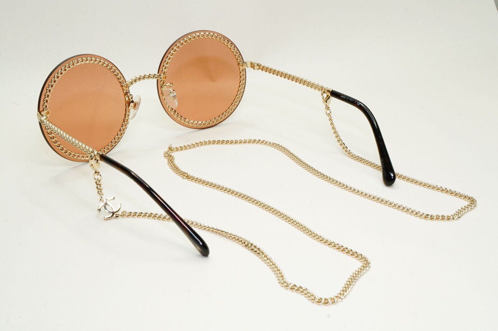 Chanel Sunglasses Chain Gold Brown Round Rimless 4245 c.395/3 311024