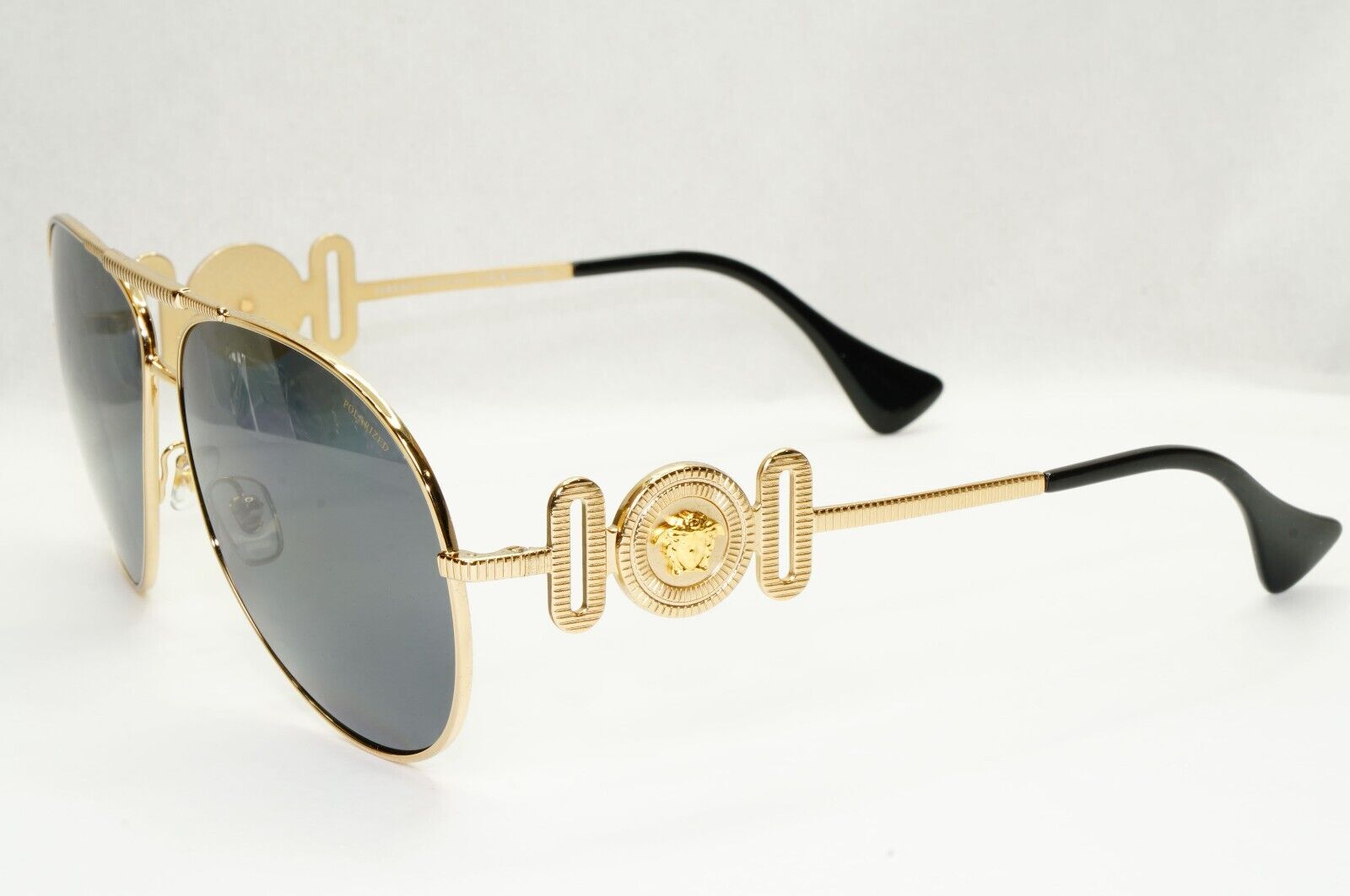 Versace Sunglasses Polarized Gold Pilot Metal Grey Black MOD VE 2249 1002/81