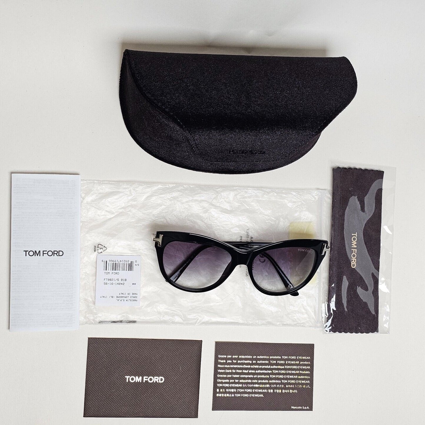 Tom Ford Sunglasses Kira Black Silver Grey Gradient Cat Eye FT0821 TF 821 01B
