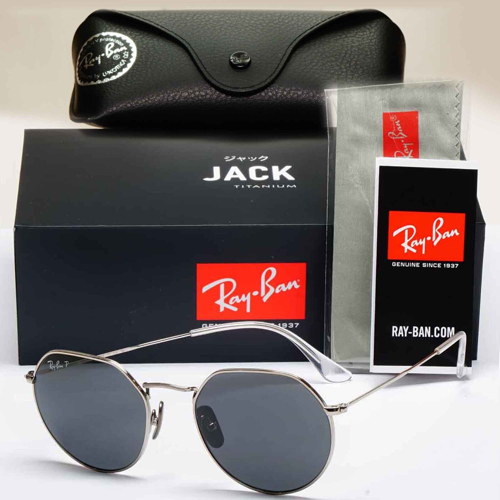 Ray-Ban Sunglasses Jack Titanium Polarised Silver Black RB 8165 9209/48 53mm