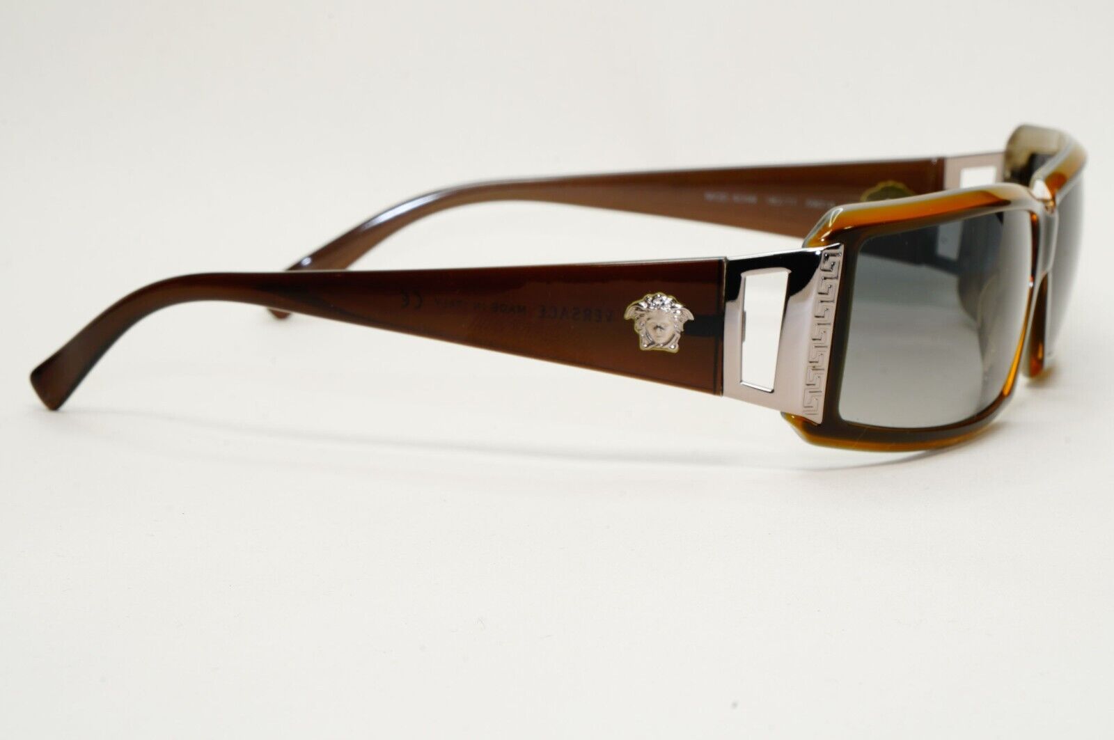 Versace Sunglasses 2004 Vintage Rectangle Wrap Brown Grey MOD 4048 182/11 120824