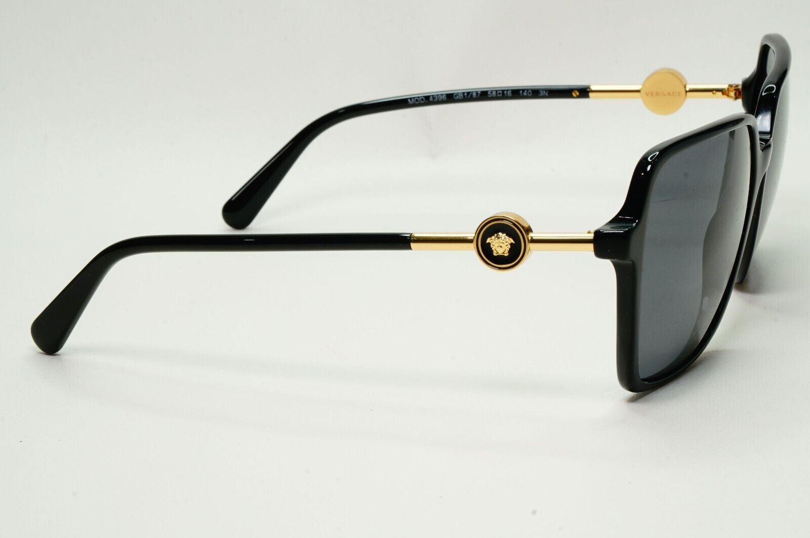 Versace Sunglasses Black Gold Medusa Square Dark Grey MOD VE 4396 GB1/87 58mm