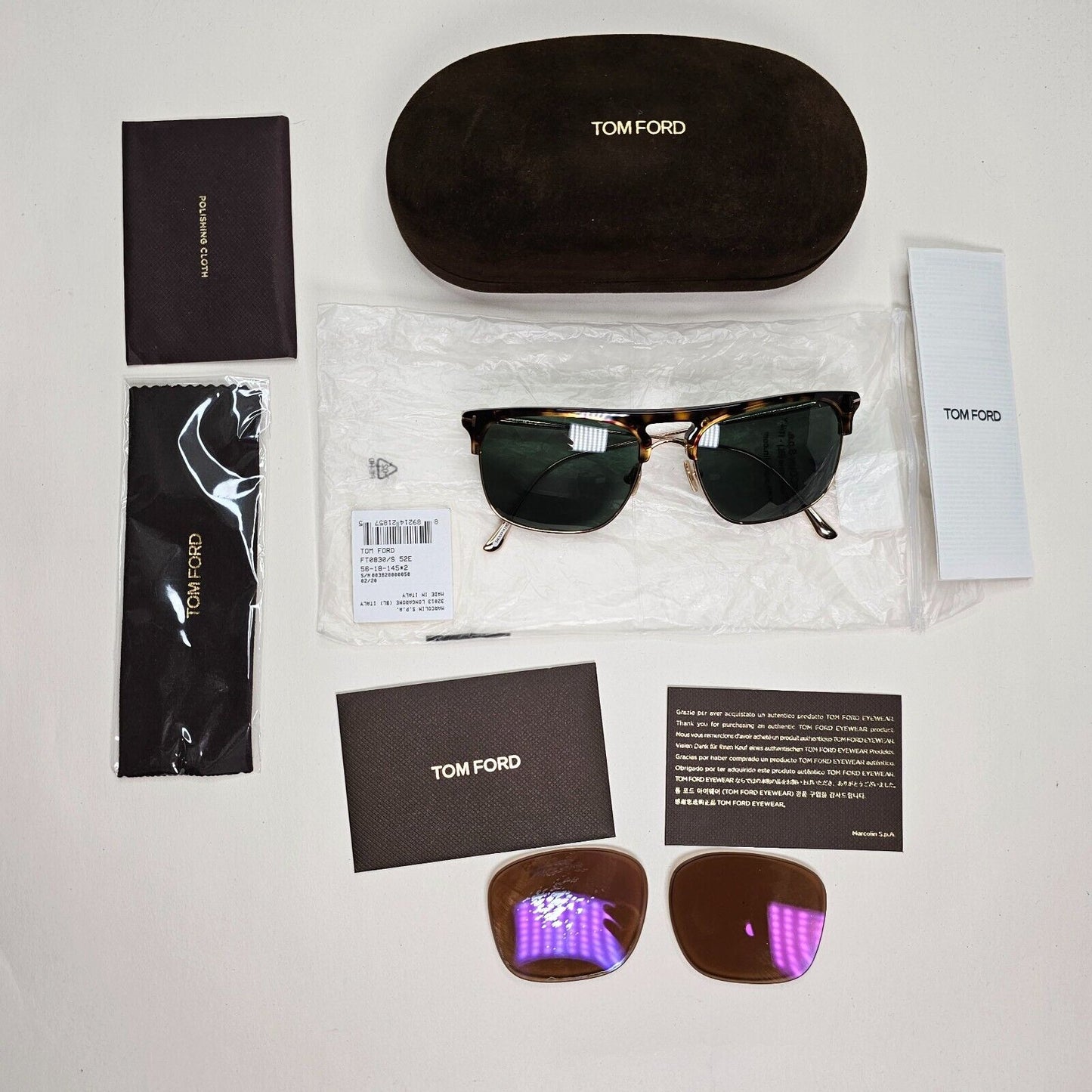 Tom Ford Sunglasses Brown Tortoise Gold Green Square FT0830 TF830 Lee 52E 210924